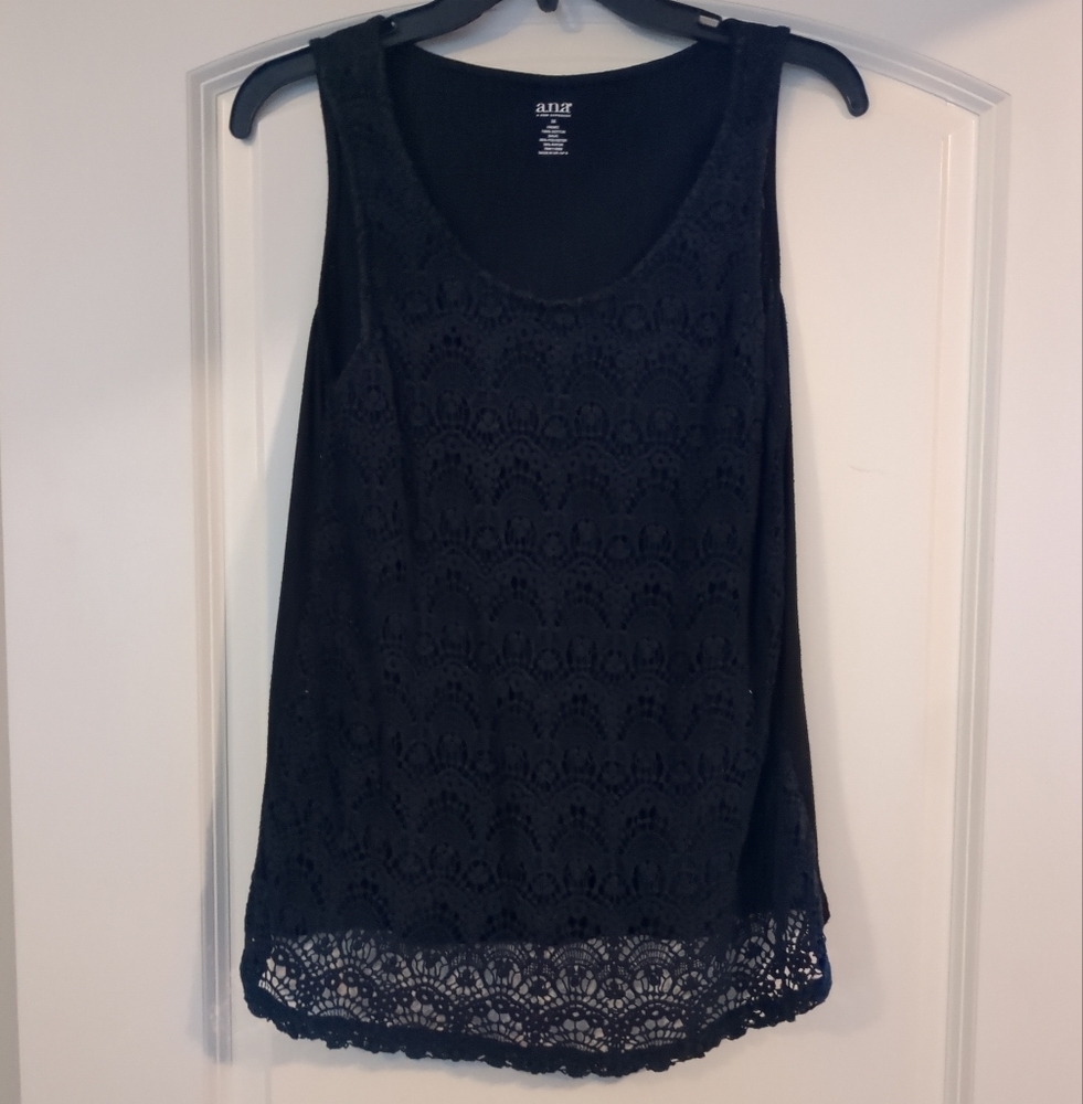 a.n.a Blue Sleeveless Tank Top with Lace Trim